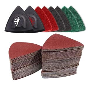 133PCS oscillating Tool Sanding Pads kit,125sandpaper, 2 Triangular Sanding Pads and 6 Triangular Scrubbing Pads for Surface Sanding,Mechanical Maintenance Cleaning, polishing,...