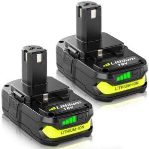 2-Pack 3000mAh P108 Lithium Replacement Battery Compatible with Ryobi 18V Battery P102 P103 P104 P105 P107 P108 P109 P190 P122 for 18 Volt Cordless Power Tools (Green)