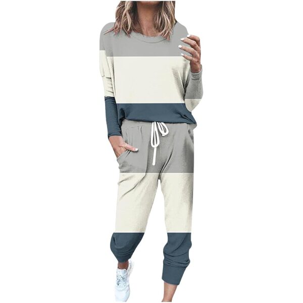 2 Piece Lounge Set for Women Long Sleeve Color Block Pullover Tops and Jogger Pants Matching Sets Plus Size Tracksuit