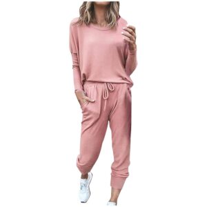 2 Piece Outfits for Women Sweatsuit Long Sleeve Pullover Top with Jogger Sweatpants Fall Fashion Loungewear Set