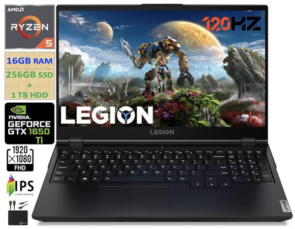 2021 Flagship Lenovo Legion 5 Gaming Laptop 15.6" FHD IPS 120Hz, 6-Core AMD Ryzen 5 4600H (Beats i7-9750H) 16GB RAM, 256GB SSD + 1TB HDD, GeForce GTX 1650 Ti 4GB, Backlit,Wifi...