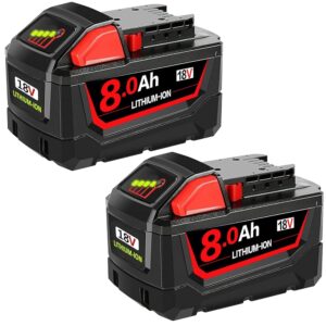 2Pack 8.0Ah Replacement for Milw M-18 Battery Compatible with Milw Battery 48-11-1812 48-11-1850 48-11-1852 48-11-1862 for Cordless Power Tools Battery