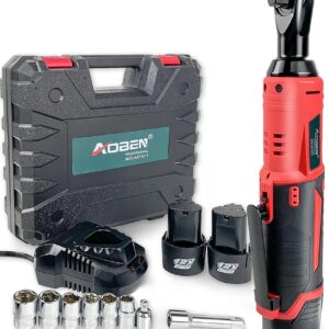 AOBEN Cordless Electric Ratchet Wrench Set, 3/8" 12V Power Ratchet Tool Kit With 2 Packs 2000mAh Lithium-Ion Battery And Charger