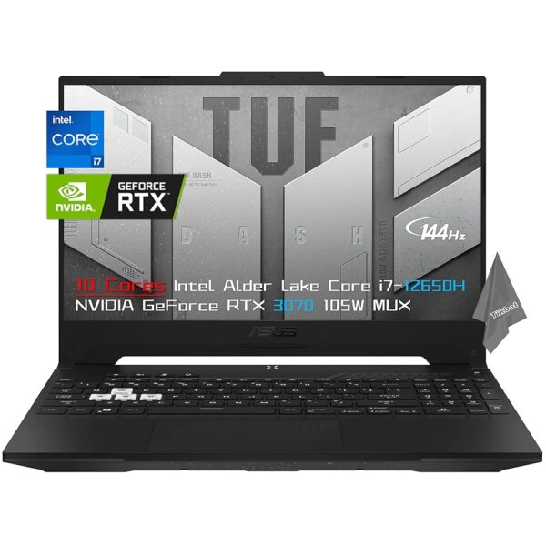 ASUS 2022 TUF Dash 15.6" 144Hz Thin Flagship Gaming Laptop, 10 Cores Intel Alder Lake i7-12650H, GeForce RTX 3070 105W MUX, 24GB, 1TB SSD, Backlit KB, Wi-Fi 6, Thunderbolt 4