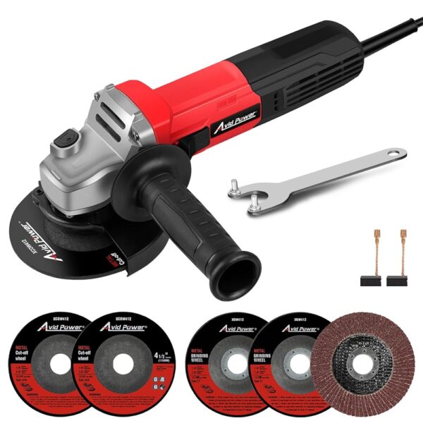 AVID POWER Angle Grinder, 7.5-Amp 4-1/2 inch Electric Grinder Power Tools with Grinding and Cutting Wheels, Flap Disc and Auxiliary Handle for Cutting, Grinding, Polishing and...