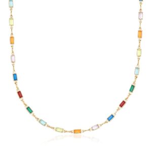 Barzel 18K Gold Plated Multi Stone Crystal Baguette Necklace for Women - Made In Brazil