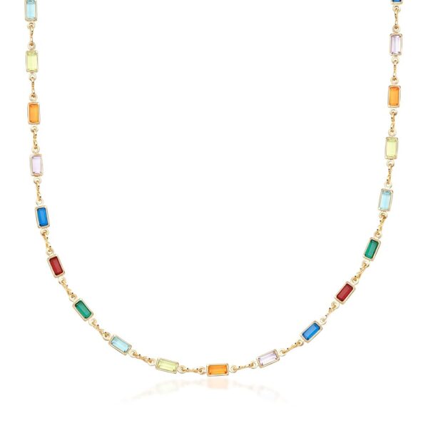 Barzel 18K Gold Plated Multi Stone Crystal Baguette Necklace for Women - Made In Brazil