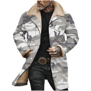 Bomber Jacket Men,Relaxed Fit Sherpa Lined Utility Jacket Winter Long Sleeve Fleece Hooded Cardigan Outerwear
