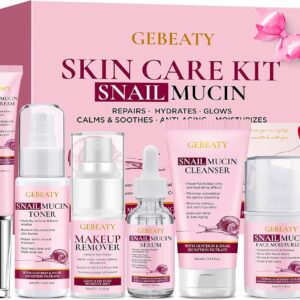 Christmas Gifts for Women,Skin Care Set,Anti-Aging Moisturizing Repair Soothing Snail Mucin Serum Facial Skin Care Routine Kit for Sensitive Dull Skin & Fine Lines,Skincare Gift...