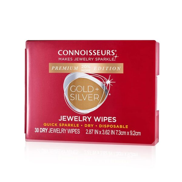 CONNOISSEURS Premium Edition Compact Jewelry Wipes No Rinse Gold and Silver Jewelry Cleaner, Polish and Remove Tarnish to Restore Brilliance, Dry Disposable Wipes, Diamond...