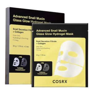 COSRX Advanced Snail Mucin Glass Glow Hydrogel Face Masks Skincare 3 EA, Collagen Face Mask, Travel Essentials, Overnight Face Mask, Korean Skin Care