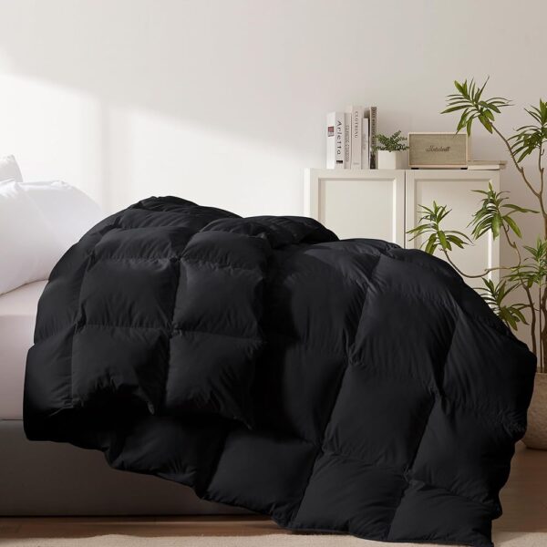 Cosybay Heavyweight Queen Size Feather Down Fiber Comforter - Ultra Fluffy Duvet Insert with Soft Cotton Cover, Hotel Luxury Bedding with Corner Tabs, 90"x90" Black