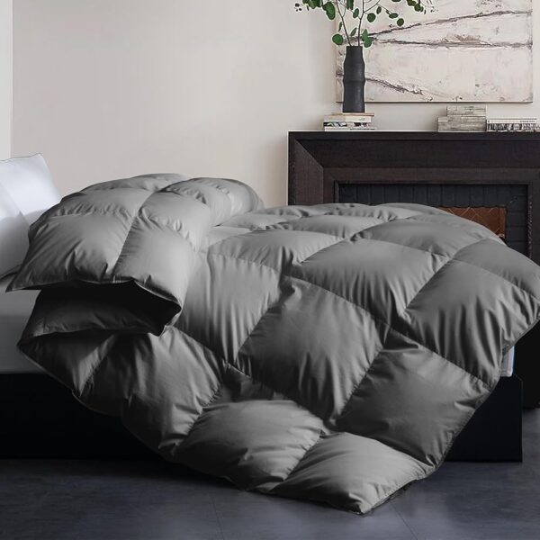 Cosybay Queen Size Feather Down Fiber Comforter - Fluffy Grey All Season Duvet Insert, Ultra Soft 100% Cotton Cover, Luxury Hotel Bedding with Corner Tabs, 90"x90"