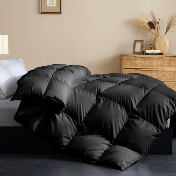 Cosybay Queen Size Feather Down Fiber Comforter - Medium Warmth All Season Black Duvet Insert, Ultra Soft 100% Cotton Cover, Luxury Hotel Bedding with Corner Tabs, 90"x90"