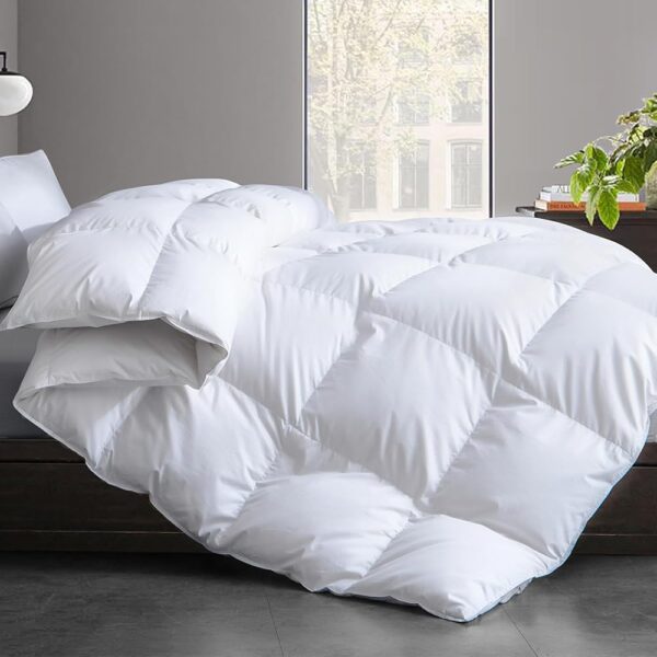 Cosybay Queen Size Feather Down Fiber Comforter - Ultra Fluffy Duvet Insert with Soft Cotton Cover, All Season Hotel Luxury Bedding with Corner Tabs, 90"x90" White