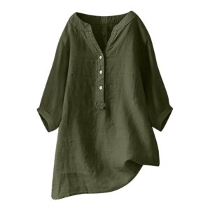 Cotton Linen Shirts for Women 2025 Casual Loose Gauze Shirt V Neck Short Sleeve Womens Tops Trendy Dressy Blouses