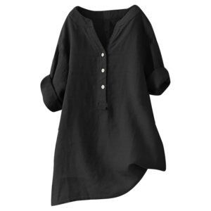 Cotton Linen Shirts for Women 2025 Casual Loose Gauze Shirt V Neck Short Sleeve Womens Tops Trendy Dressy Blouses