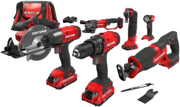 CRAFTSMAN V20 Power Tool Combo Kit, 9-Tool Cordless Power Tool Set with 2 Batteries and Charger (CMCK700D2)