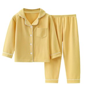 Cute Baby Clothes for Girls Boys Children's Pajamas Kids Winter Solid Color Casual Long Sleeve Lapel Wear Pants Two Outfits