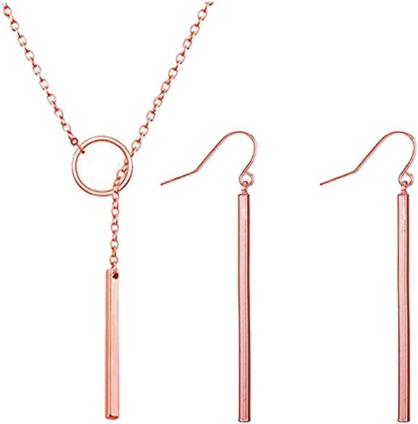 Dcfywl731 Minimal Dainty Gold Plated Dangle Earrings Layered Bar Pendant Neckalce Gold Long Y-Necklace Gold Earrings and Necklaces Set Delicate Lariat Chain Jewelry for Women