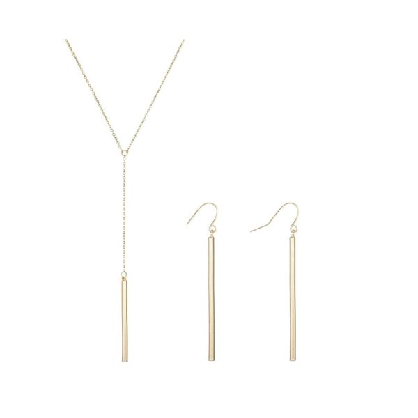 Dcfywl731 Minimal Dainty Gold Plated Dangle Earrings Layered Bar Pendant Neckalce Gold Long Y-Necklace Gold Earrings and Necklaces Set Delicate Lariat Chain Jewelry for Women