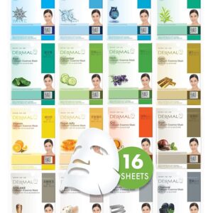 DERMAL 16 Combo Pack A Collagen Essence Korean Face Mask - Hydrating & Soothing Facial Mask with Panthenol - Hypoallergenic Self Care Sheet Mask for All Skin Types - Natural...