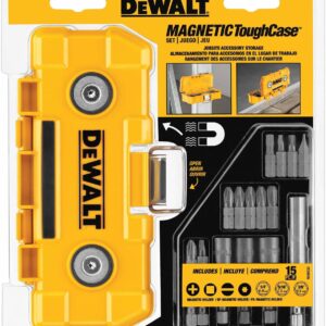 DEWALT Impact Driver Bit Set with Magnetic Tough Case, 15-Piece Carbide Tipped Bits (DWMTC15)