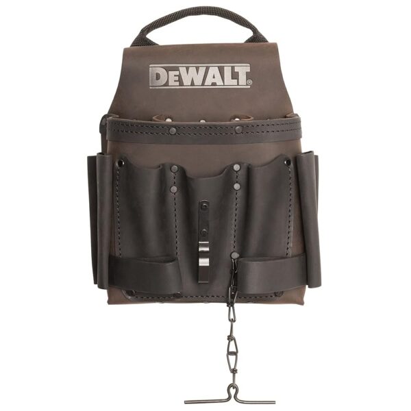 DEWALT Leather Tool Pouch for Electricians, 8 Pockets, Hammer Loops and Tape Chain (DWST550114)