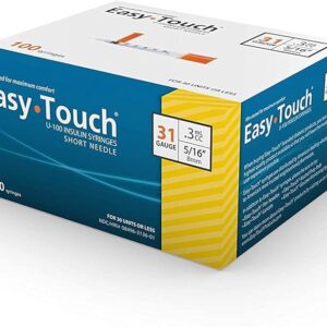 EasyTouch U-100 Insulin Syringe with Needle, 31G 0.3cc 5/16-Inch (8mm), Box of 100