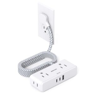 Flat Extension Cord 6 feet, Flat Plug Power Strip, 4 Widely Outlets with 3 USB Ports (2 USB C), 3 Side Outlet Extender with Extension Cord with Multiple Outlets for Home,...