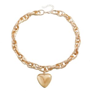 FUTIMELY Chunky Gold Heart Pendant Necklaces,14K Gold Punk Puffy Love Thick Chain Choker Necklaces, Charm Statement Jewelry Gifts for Women Teen Girls