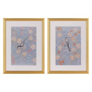 Gallery Solutions Set of 2 Framed Blue Bird Art Prints - 12x16 Matted Floral Prints with Gold Foil Frame for Bedroom, Bathroom, Living Room Wall Decor