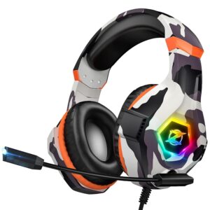 Gaming Headset for PC, Ps4, Ps5, Xbox Headset with 7.1 Surround Sound, Gaming Headphones with Noise Cancelling Mic RGB Light Over Ear Headphones for Xbox Series X/S, Switch-Camo