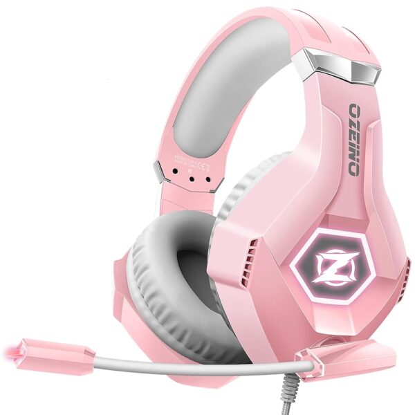 Gaming Headset for PC, Ps4, Ps5, Xbox Headset with 7.1 Surround Sound, Gaming Headphones with Noise Cancelling Mic RGB Light Over Ear Headphones for Xbox Series X/S, Switch-Pink