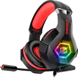 Gaming Headset for PC, Ps4, Ps5, Xbox Headset with 7.1 Surround Sound, Gaming Headphones with Noise Cancelling Mic RGB Light Over Ear Headphones for Xbox Series X/S, Switch -Red