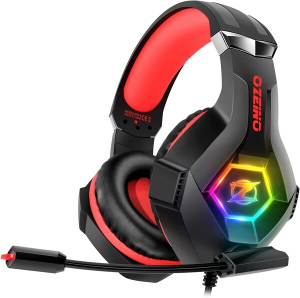 Gaming Headset for PC, Ps4, Ps5, Xbox Headset with 7.1 Surround Sound, Gaming Headphones with Noise Cancelling Mic RGB Light Over Ear Headphones for Xbox Series X/S, Switch -Red