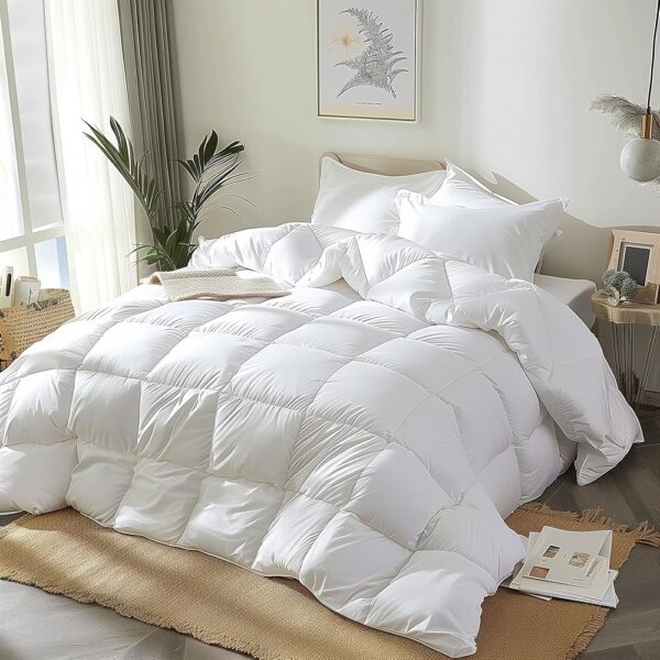 Goose Feather Down Fiber Comforter - Queen Size Duvet Insert, 100% Cotton Cover All Season Comforter Ultra Soft Luxurious Hotel Bedding, 88”x88”