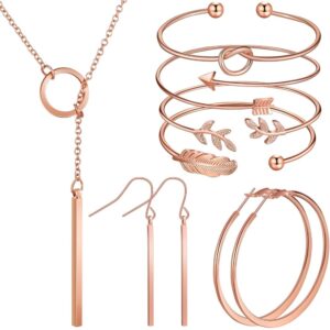 Hicarer Simple Bar Jewelry Set Vertical Bar Necklace Earrings Adjustable Cuff Bracelet for Women