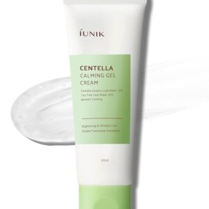 IUNIK Centella 70% Calming Gel Cream Vegan Non-Sticky Moisturizing Blemish Care w/Centella Asiatica Tea Tree 10% Soothes Acne Rosacea Oily & Sensitive Skin Korean Skincare