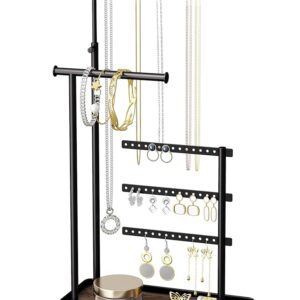 Jewelry Holder Organizer Stand - Adjustable Tall 17.5" (Max), Sturdy Jewelry Hanger for Necklaces, Earrings, Bracelets, Rings, Jewlery Display and Storage, Black, Metal