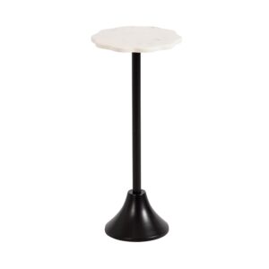 Kate and Laurel Sanzo Modern Pedestal Drink Table, 10 x 10 x 23, White Marble and Black, Decorative End Table with Scalloped Marble Tabletop for Use as Small Plant Stand or Cute...