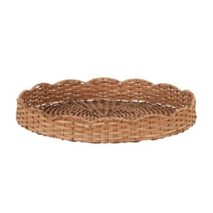 Kate and Laurel Wavley Modern Round Scalloped Woven Rattan Tray, 18 Inch Diameter, Natural Rattan, Decorative Wavy Boho Tray for Use as Versatile Ottoman Tray or Serving Platter