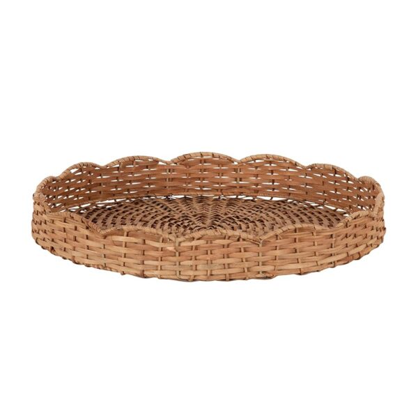 Kate and Laurel Wavley Modern Round Scalloped Woven Rattan Tray, 18 Inch Diameter, Natural Rattan, Decorative Wavy Boho Tray for Use as Versatile Ottoman Tray or Serving Platter