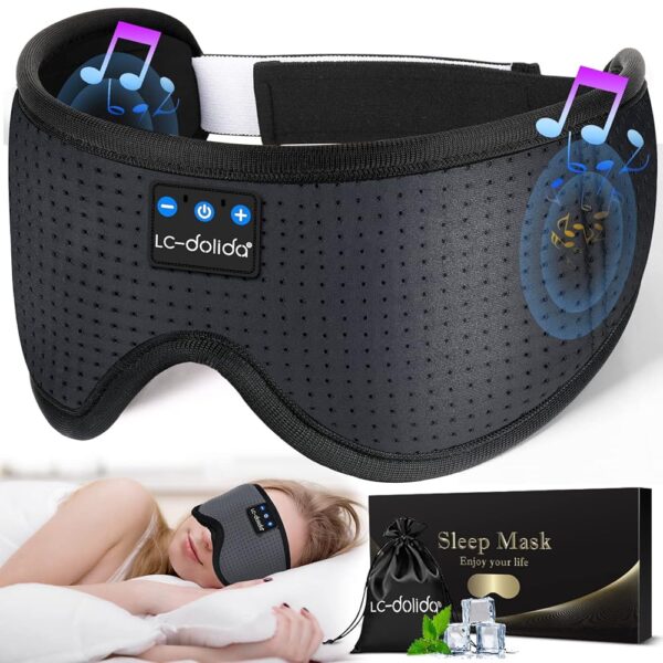 LC-dolida Sleep Headphones, Sleep Mask Bluetooth Wireless Music Eye Mask, Sleeping Headphones for Side Sleepers Sleep Mask with Bluetooth Headphones Ultra-Thin Stereo Speakers...