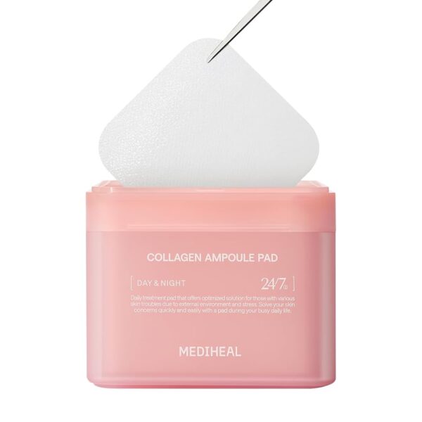 MEDIHEAL Collagen Ampoule Pad – Square Cotton Facial Toner Pads Collagen & Ceramide - Skin Firming & Restore Elasticity - Tighten Wrinkles & Lines - Vegan Eco Silk Pads, 100 Pads