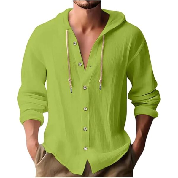 Mens Dress Shirts Long Sleeve,Linen Shirts with Hooded Lightweight Hoodies Button Up Tops Beach Hawaiian Casual T-Shirts