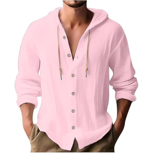 Mens Dress Shirts Long Sleeve,Linen Shirts with Hooded Lightweight Hoodies Button Up Tops Beach Hawaiian Casual T-Shirts