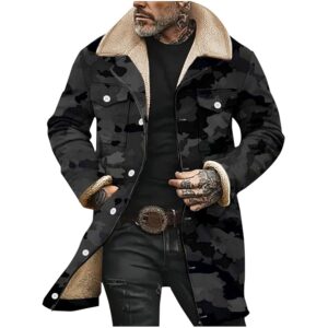 Mens Winter Coat,Winter Fall Skiing Jackets Fleece Thermal Comfy Oversized Zip Casual Parka Coat with Pockets