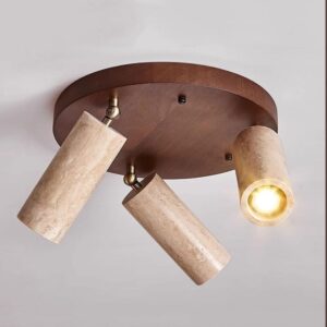 Mid Century Modern Semi Flush Mount Ceiling Light Stone Ceiling Light Fixture Nordic Natural Stone Walnut Spotlight 3-Light Vintage Farmhouse Hallway Ceiling Lamp for Kitchen...