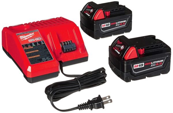 Milwaukee 48-59-1850 M18 RED LITHIUM XC 5.0 Ah Batteries (2) + 48-59-1812 M12 and M18 Multi Voltage Charger kit